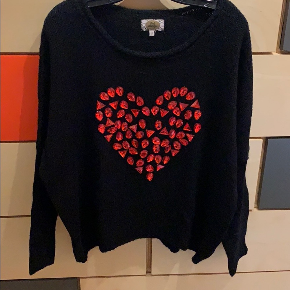 Black sweater with red acrylic ❤️ gemstones